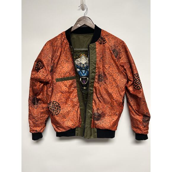 Bibisama Zodiac Monkey Olive Green Bomber Jacket XS-S Embroidered Streetwear - Picture 6 of 16